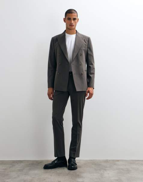 ASOS DESIGN crease resistant slim suit trouser in dark brown - view 1