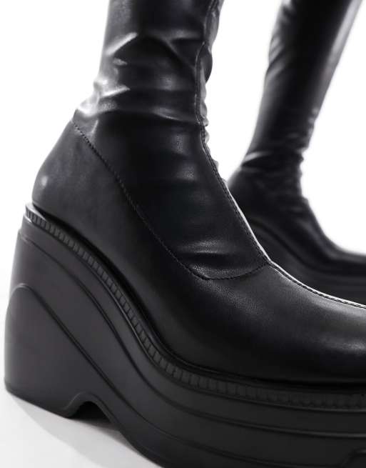 エイソス ASOS DESIGN Creed chunky wedge boots in black レディース-