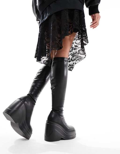 エイソス ASOS DESIGN Creed chunky wedge boots in black レディース-