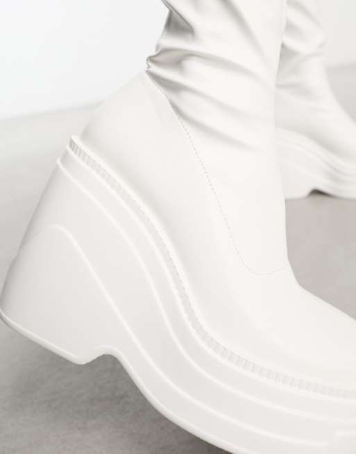 ASOS DESIGN Creed chunky wedge boots in off white