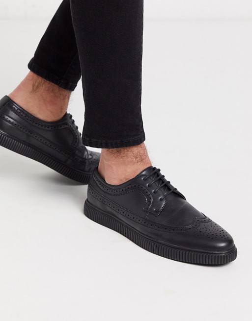 ASOS DESIGN vegan creeper brogue shoes in black faux leather