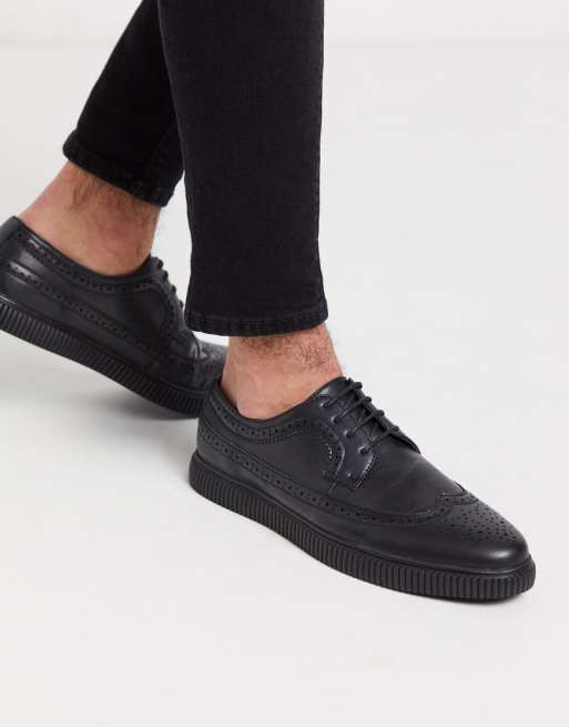 ASOS DESIGN creeper brogue shoes in black faux leather | ASOS