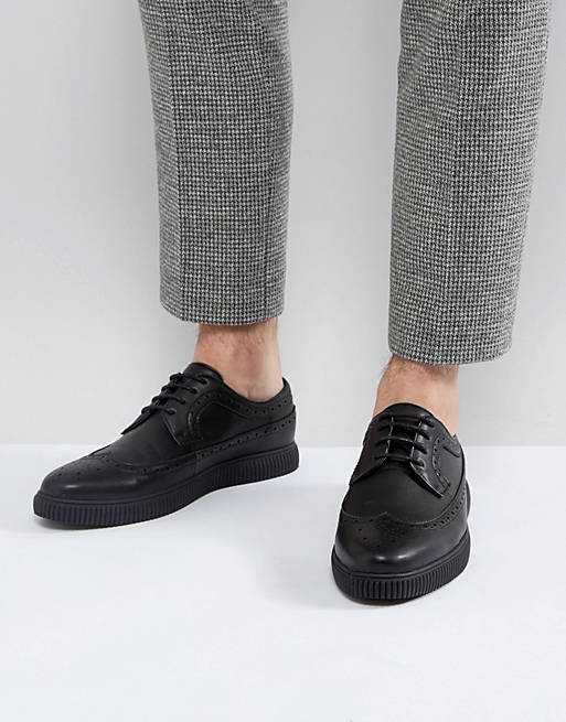 ASOS DESIGN creeper brogue shoes in black faux leather