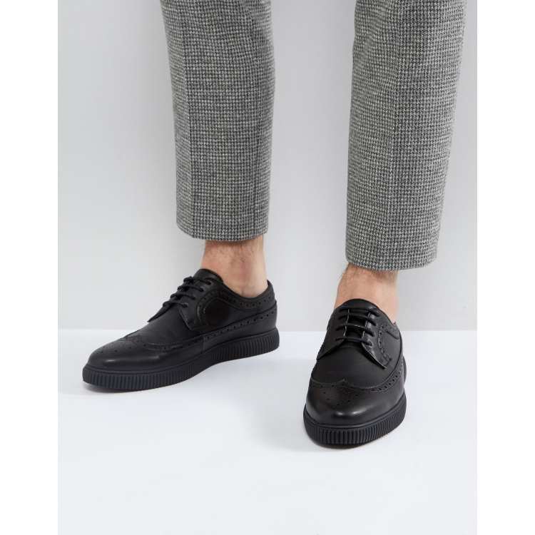 ASOS DESIGN creeper brogue shoes in black faux leather | ASOS