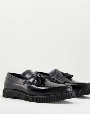 ASOS DESIGN creeper loafers in black leather  - ASOS Price Checker