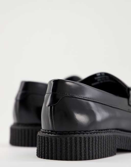 ASOS DESIGN creeper loafer in black leather