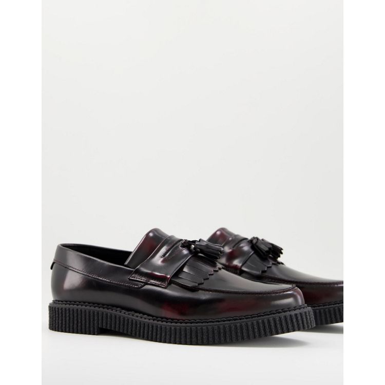 Asos Design Wide Fit Loafers In Black Leather With Creeper Sole Ph 6941