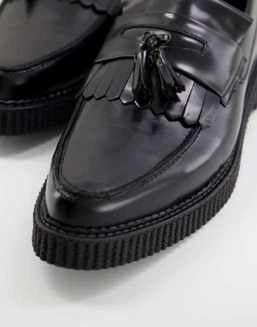 ASOS DESIGN creeper loafers in black leather