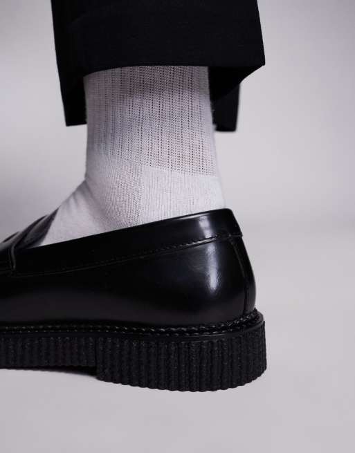 ASOS DESIGN creeper loafers in black leather