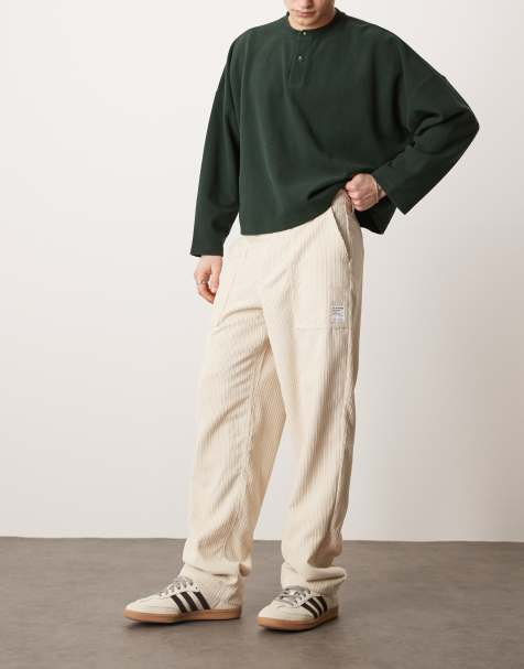 ASOS DESIGN - Cremefarvede bukser med lige ben i jernbanefløjl - view 1