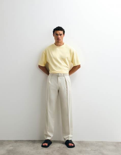 ASOS DESIGN - Cremefarvede elegante bukser med vide ben og bælte - view 1