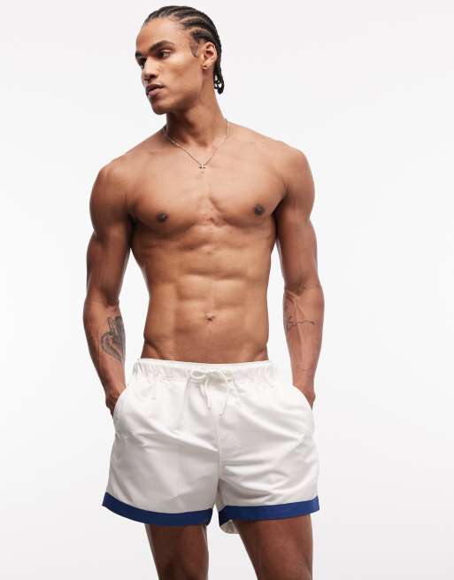 ASOS DESIGN - Cremefarvede korte badeshorts med kontrastdetalje - Del af sæt, 2 af 5