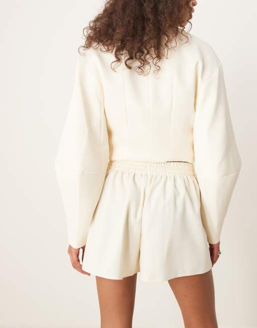 ASOS DESIGN - Cremefarvede og skræddersyede boksershorts med hørlook, 4 af 5
