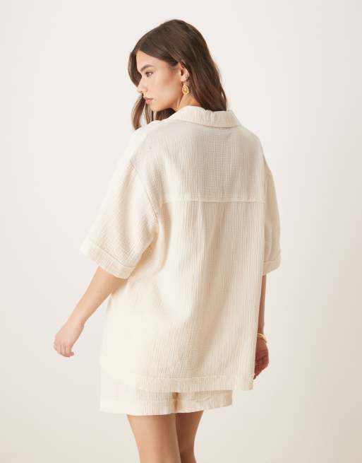 ASOS DESIGN - Cremefarvede skjorte i ostelærred - Del af sæt, 4 af 4