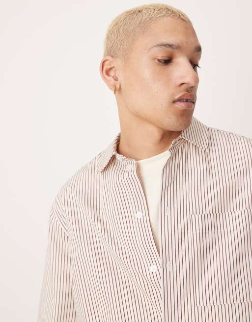 ASOS DESIGN - Cremefarvet, afslappet og cropped skjorte med striber, 3 af 4