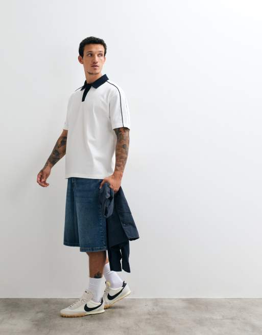 ASOS DESIGN - Cremefarvet afslappet polo med kontrasterende kanter, 4 af 5