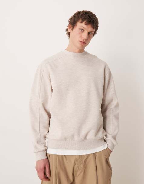 ASOS DESIGN - Cremefarvet afslappet sweatshirt med ribstrikkede paneler - view 1