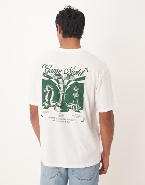 ASOS DESIGN - Cremefarvet afslappet T-shirt med skak-grafik - view 1