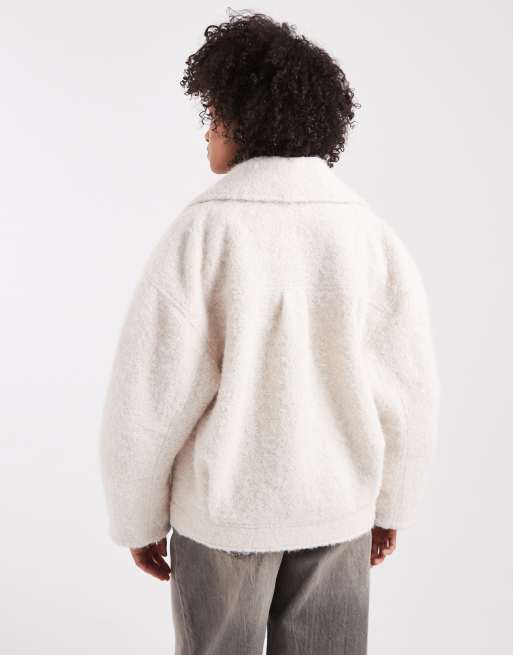 ASOS DESIGN - Cremefarvet, behagelig og oversized peacoat med skarpskårne skuldre, 3 af 4