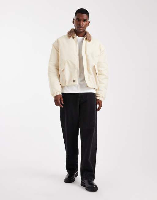 ASOS DESIGN - Cremefarvet bomber-jakke med krave i imiteret lammeskind, 2 af 5