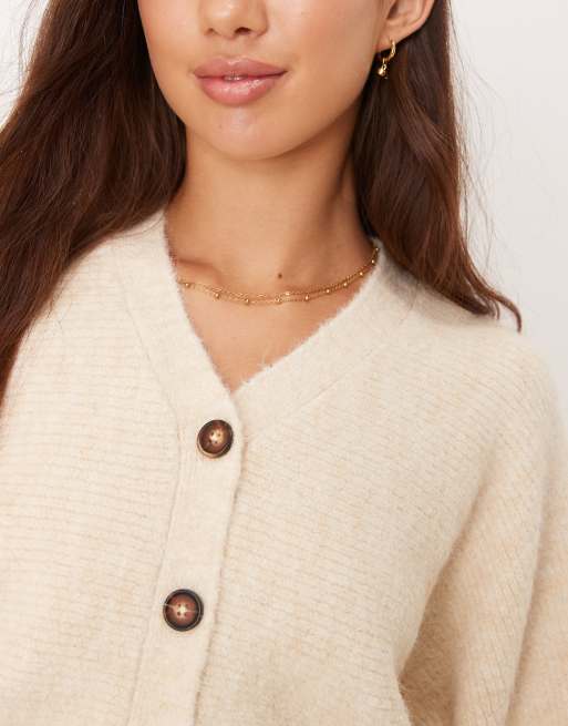 ASOS DESIGN - Cremefarvet cardigan i lodden strik med flagermusærmer, 3 af 4