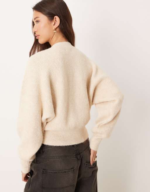 ASOS DESIGN - Cremefarvet cardigan i lodden strik med flagermusærmer, 4 af 4