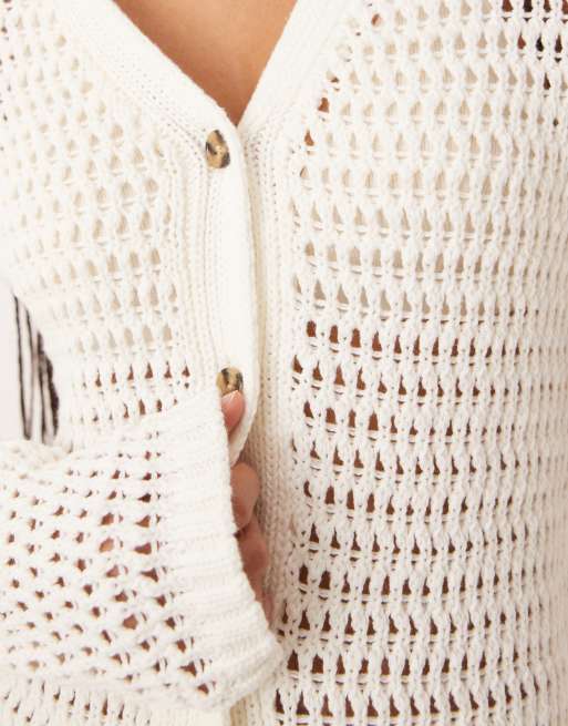 ASOS DESIGN - Cremefarvet cardigan med slids fortil og hulmønster, 4 af 4