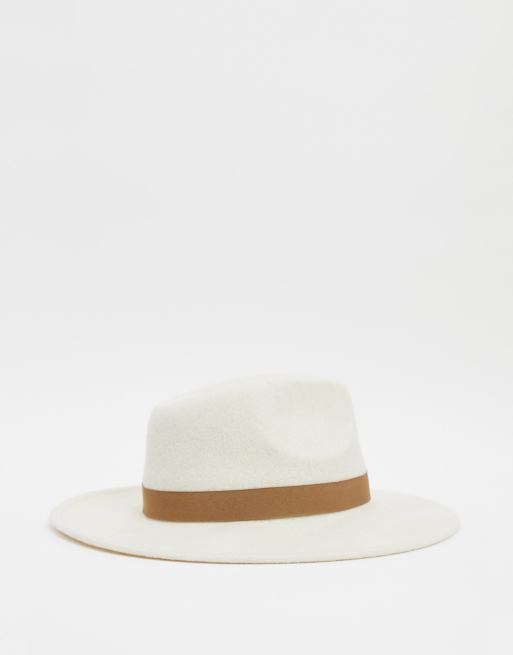 ASOS DESIGN - Cremefarvet fedora-hat med brunt bånd og størrelsesjustering, 2 af 4