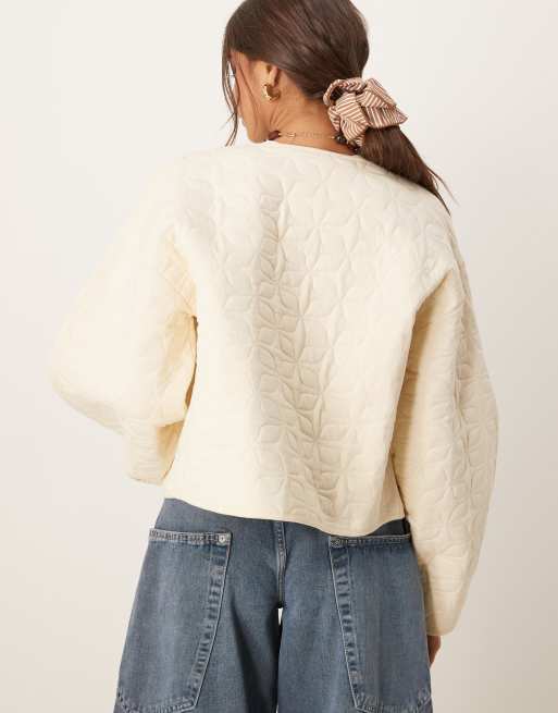 ASOS DESIGN - Cremefarvet forvasket og oversized vatteret jakke med cocoon-ærmer, 2 af 4