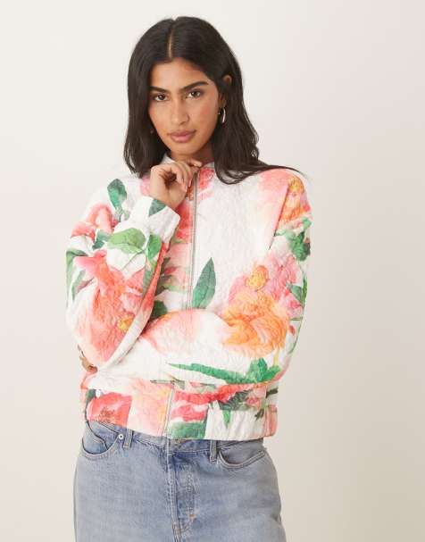 ASOS DESIGN - Cremefarvet jakke i jacquard med gennemgående blomsterprint - view 1