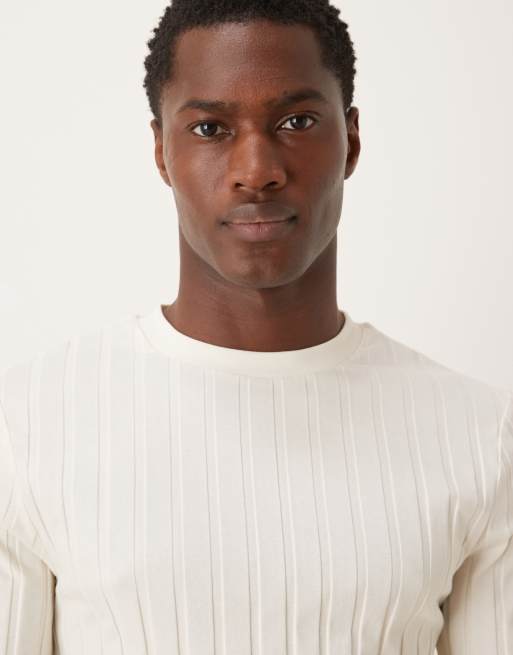 ASOS DESIGN - Cremefarvet langærmet slim fit-T-shirt i bred ribstrik , 5 af 5