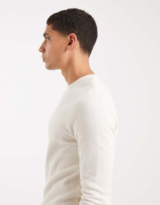 ASOS DESIGN - Cremefarvet langærmet slim-T-shirt med vaffeltekstur  , 5 af 5