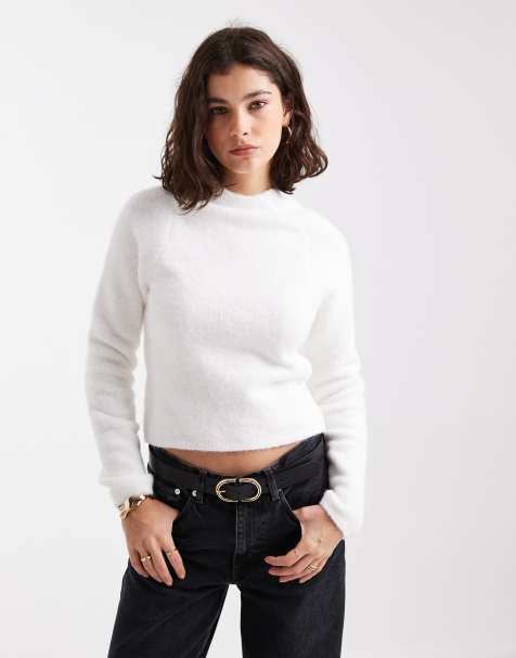 ASOS DESIGN - Cremefarvet lodden striktrøje i neat fit med raglanærmer - view 1