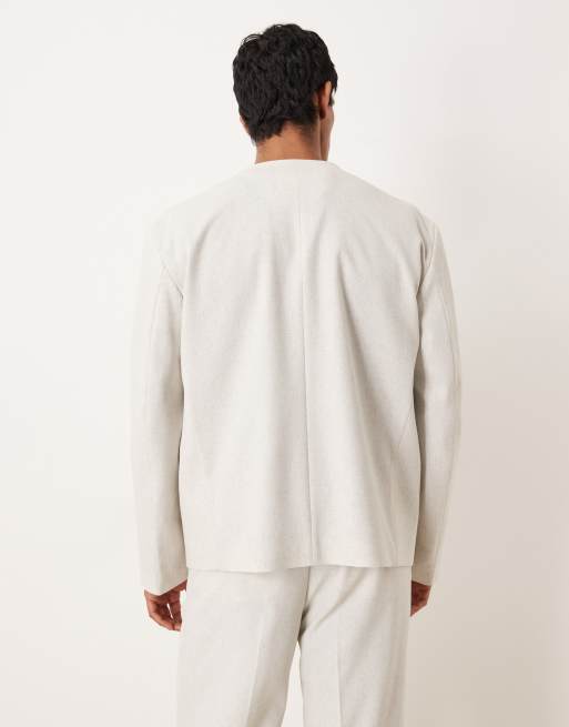 ASOS DESIGN - Cremefarvet meleret firkantet habitjakke med tekstur, 3 af 5
