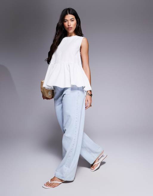 ASOS DESIGN - Cremefarvet og ærmeløs peplum-top med syninger i kontrast, 3 af 4