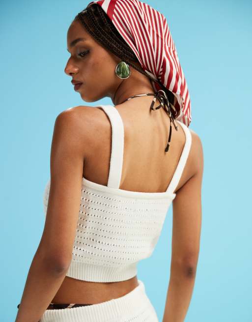 ASOS DESIGN - Cremefarvet og strikket bralette med hulmønster - Del af sæt, 4 af 4