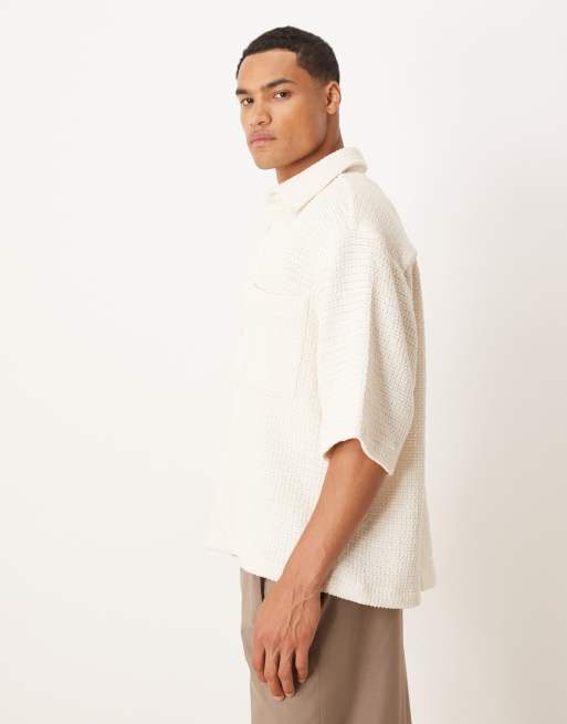 ASOS DESIGN - Cremefarvet oversized firkantet skjorte med hæklet look, 5 af 5
