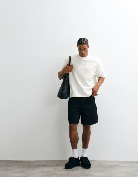 ASOS DESIGN - Cremefarvet oversized firkantet T-shirt i kraftigt stof med kontrastfarvede stikninger - view 1
