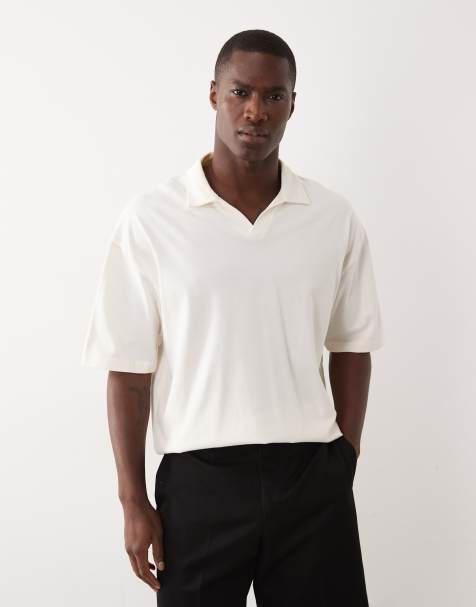 ASOS DESIGN - Cremefarvet oversized polo i kraftigt stof med hak i halsudskæringen - view 1