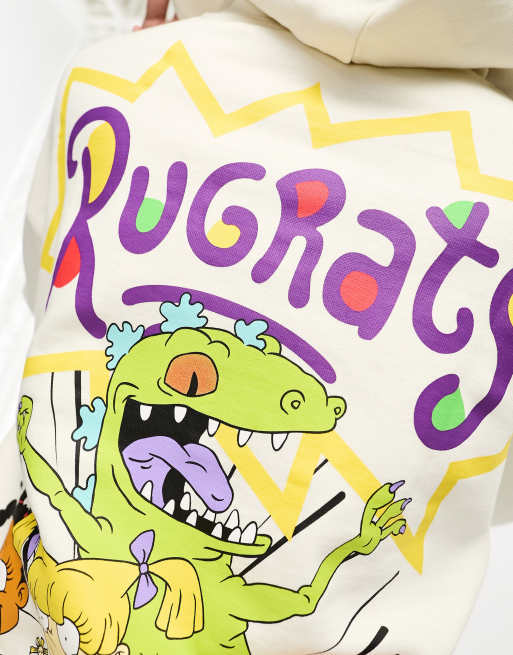 ASOS DESIGN - Cremefarvet oversized unisex-hættetrøje med licenseret Rugrats-print på ryggen, 2 af 4