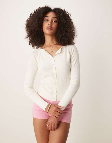 ASOS DESIGN - Cremefarvet, ribstrikket og figursyet cardigan - view 1