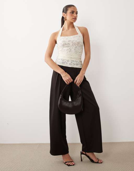 ASOS DESIGN - Cremefarvet rynket top i devoré med halterneck, 4 af 4