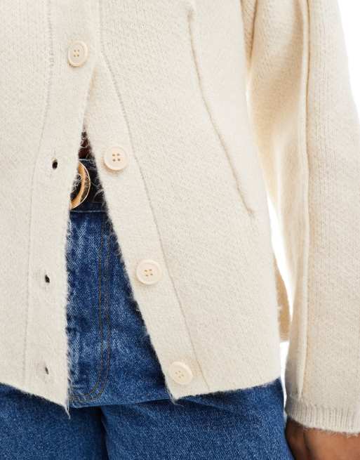 ASOS DESIGN - Cremefarvet skulptureret cardigan med rund hals, 2 af 4
