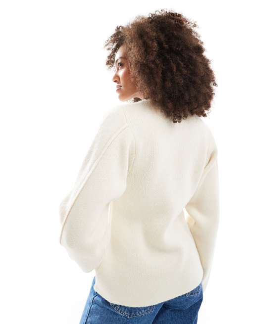 ASOS DESIGN - Cremefarvet skulptureret cardigan med rund hals, 4 af 4