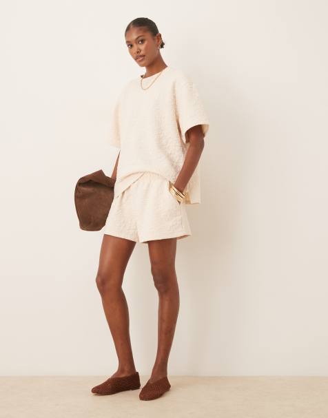 ASOS DESIGN - Cremefarvet sæt i jacquard med blomstermønster - view 1