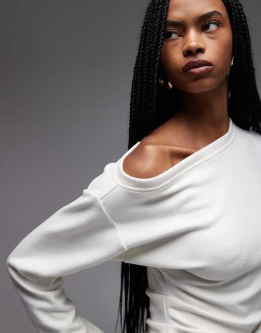 ASOS DESIGN - Cremefarvet superblød offshoulder T-shirt med korsettalje, 3 af 4
