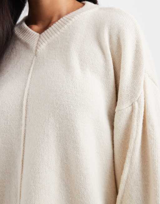 ASOS DESIGN - Cremefarvet trøje med høj V-hals og bananformede ærmer, 4 af 4
