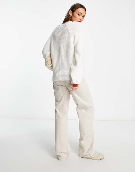ASOS DESIGN - Cremefarvet trøje med store ærmer og tekstureret søm, 2 af 4