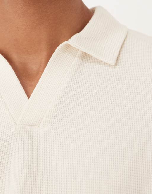 ASOS DESIGN - Cremefarvet vaflet afslappet polo med reverskrave  , 3 af 5