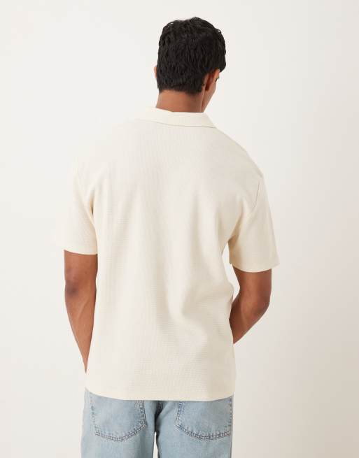 ASOS DESIGN - Cremefarvet vaflet afslappet polo med reverskrave  , 4 af 5